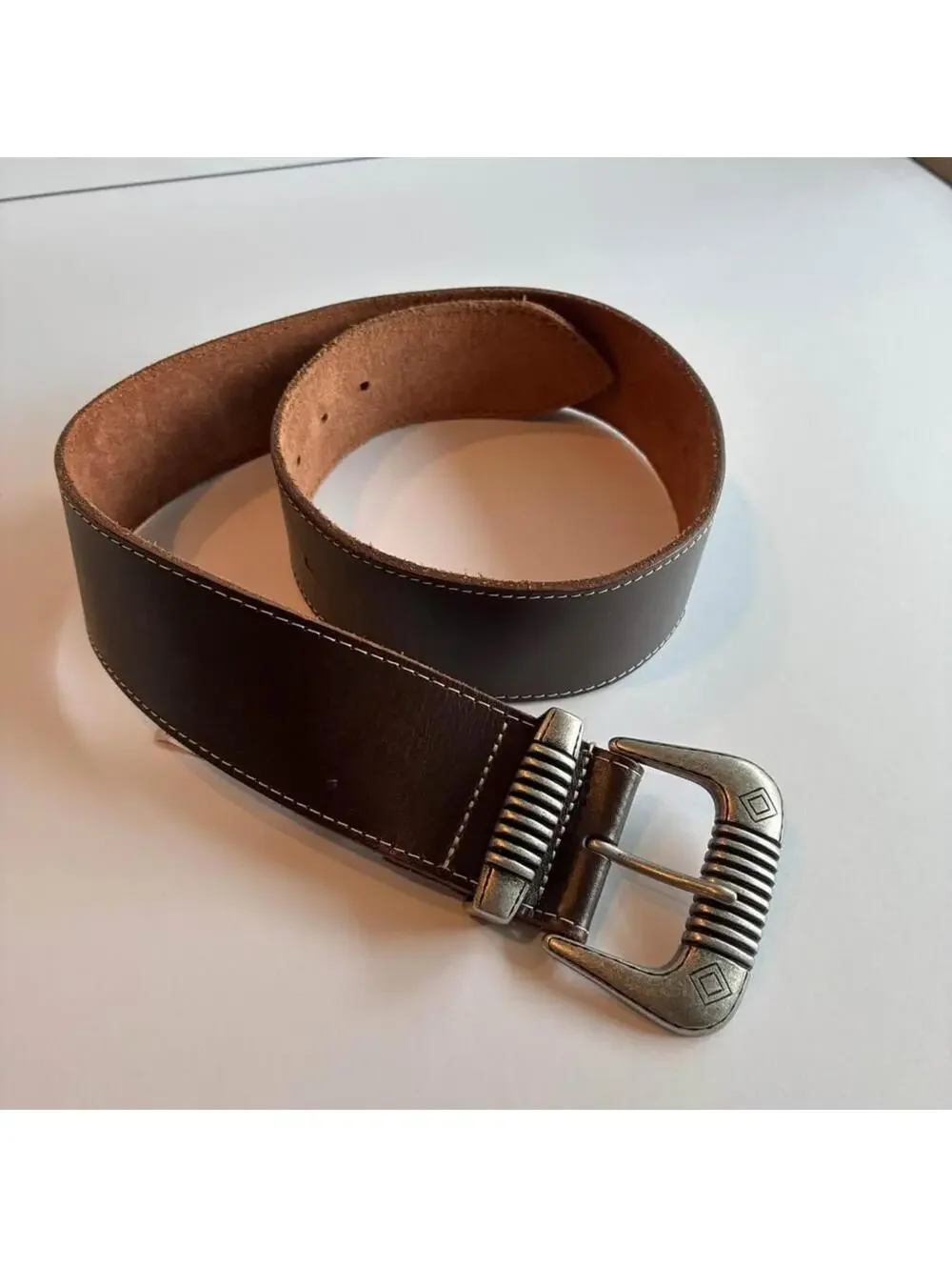 Banana Republic Wide Leather Belt Brown Etched Silver Buckle XS Western Style